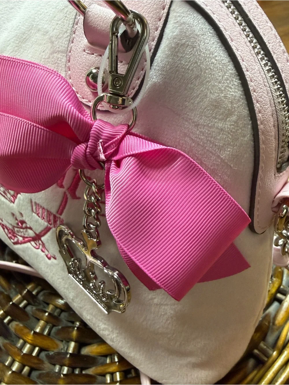 Juicy Couture Pink Mini Satchel with Embroidered Logo and Bow Charm